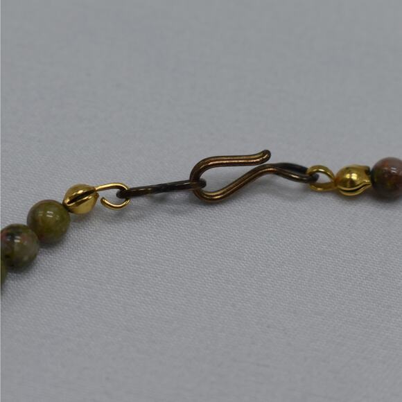 Handmade Unakite & Pink Rose Quartz Round Gemstone necklace Boho Earthy Festival - Picture 4 of 4